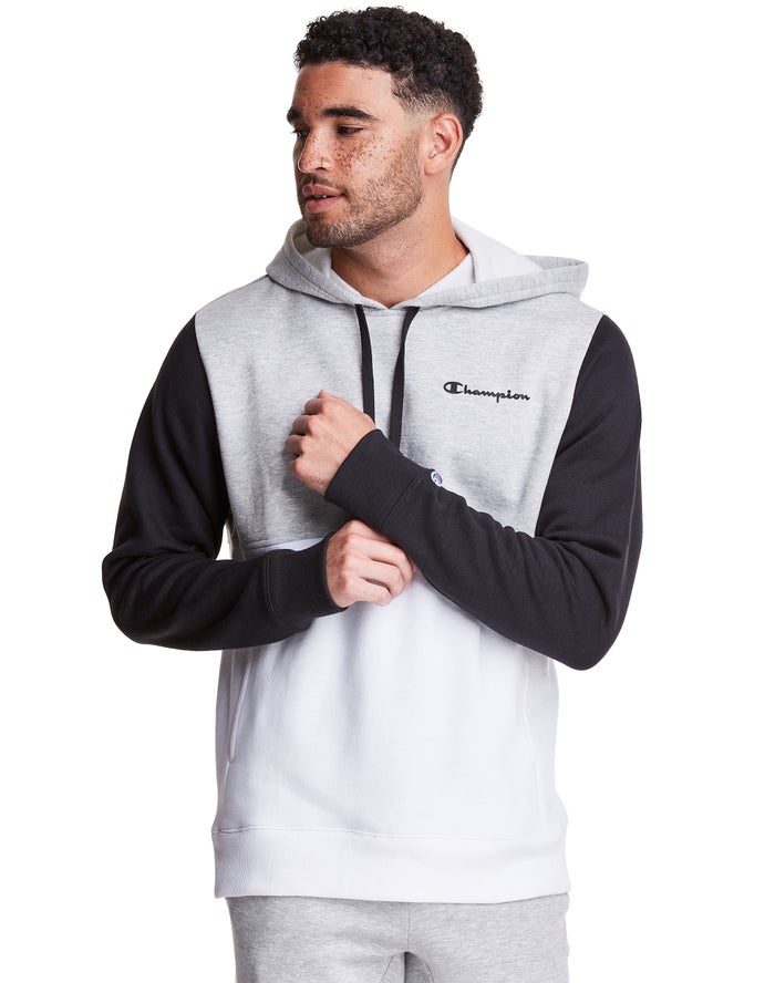 Champion Mens Hoodie NZ - Colorblock Fleece White/Grey ( 1836-DWGTE )